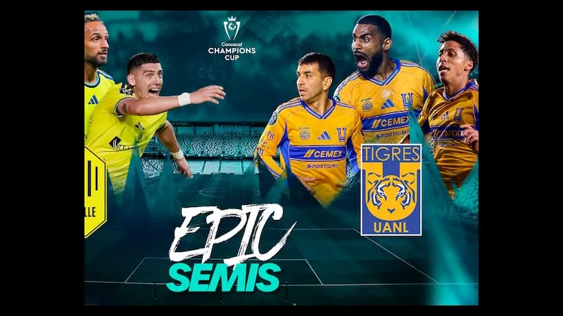 Cầu thủ Nashville và Tigres UANL tranh chấp bóng trên sân Cầu thủ Nashville và Tigres UANL tranh chấp bóng trên sân